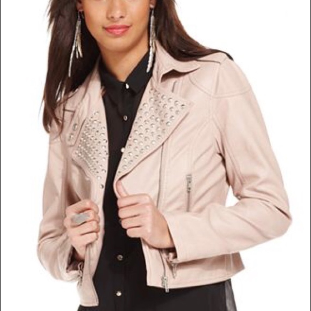 Bar III Studded Moto Leather Jacket